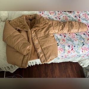 Express Tan Puffer Jacket with Faux Fur Lining